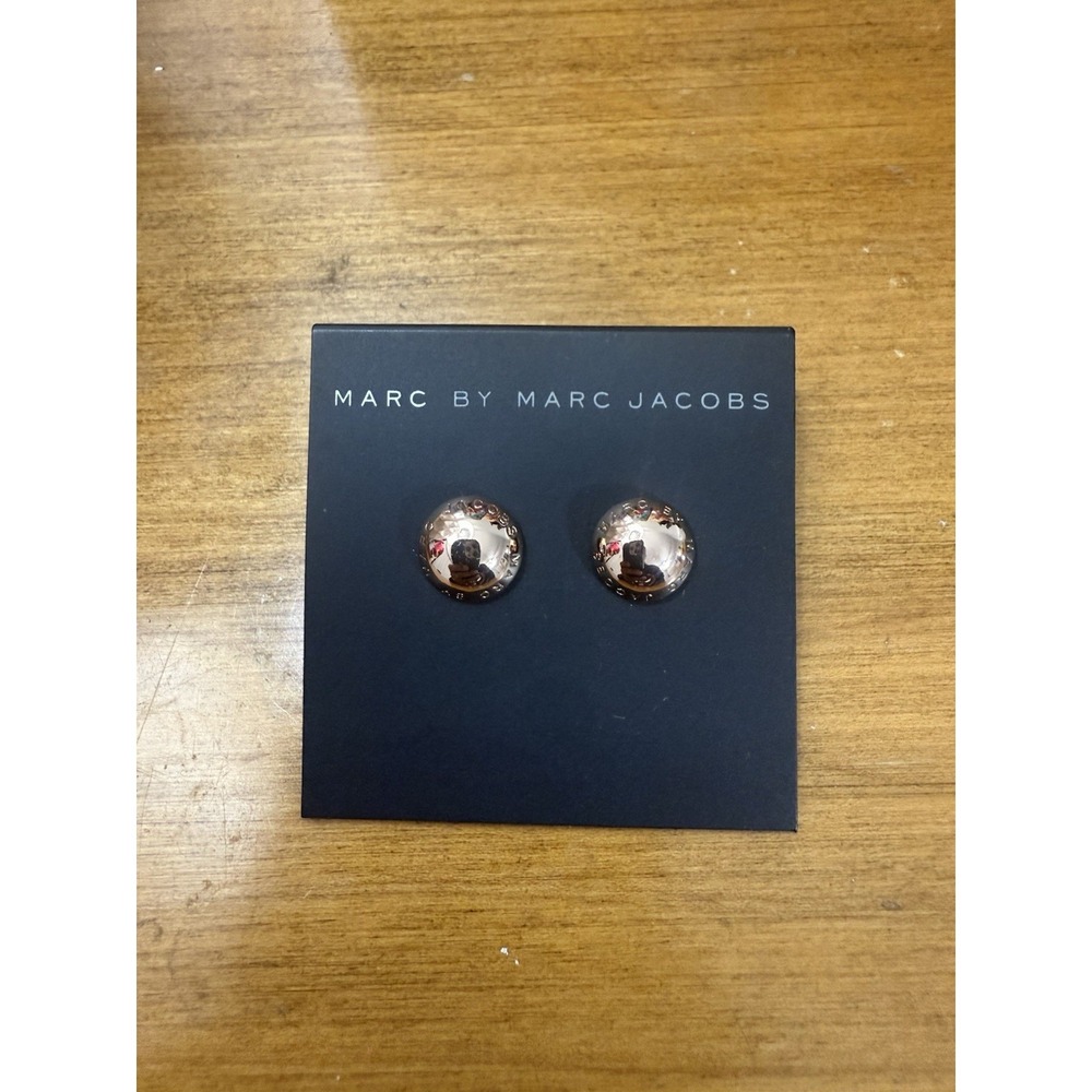 Marc By Marc Jacobs Stud Earrings Red Silver Enamel Round Logo Disc Designer New